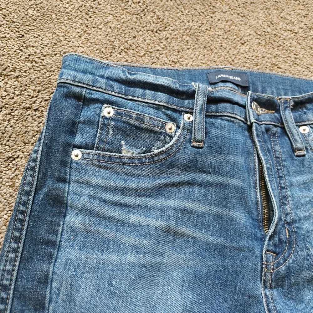 J.Crew Womens Tuxedo Stripe Distressed High Rise Straight Leg Jeans Blue Size 27